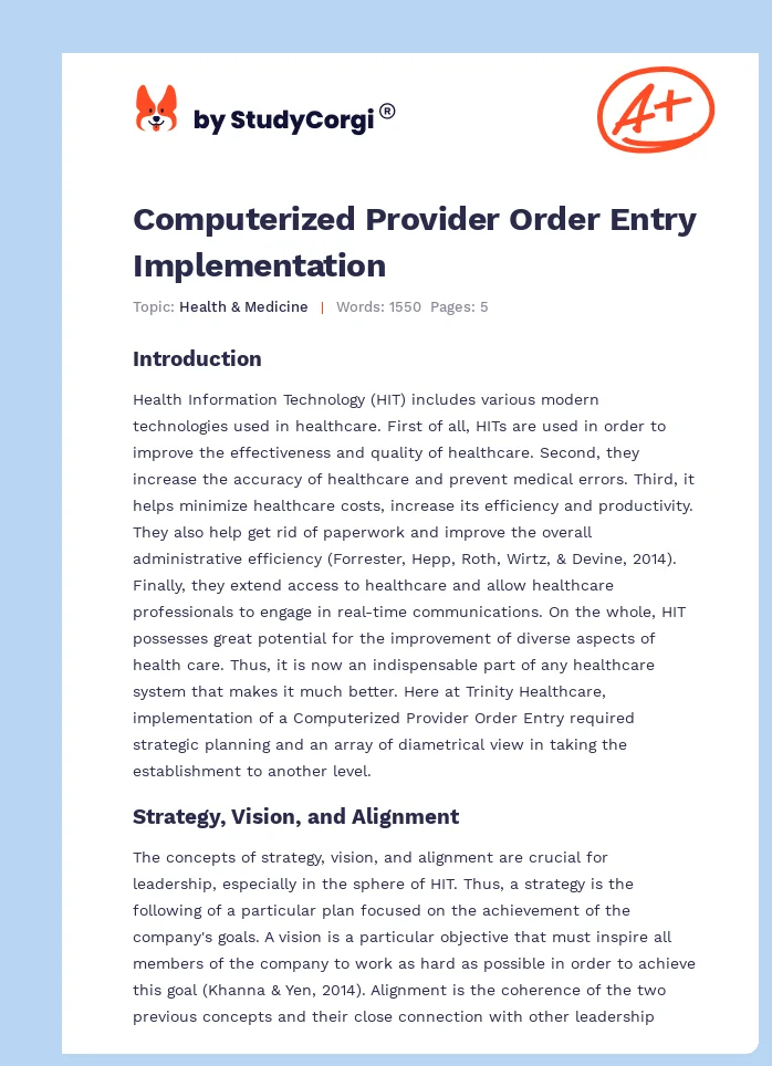 Computerized Provider Order Entry Implementation. Page 1