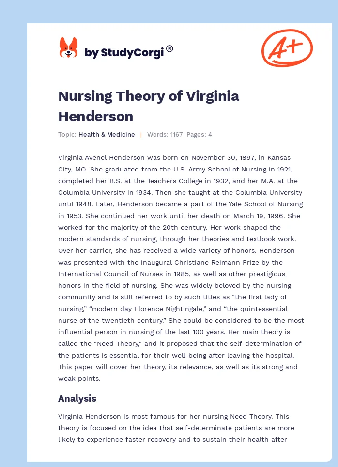 Nursing Theory of Virginia Henderson. Page 1