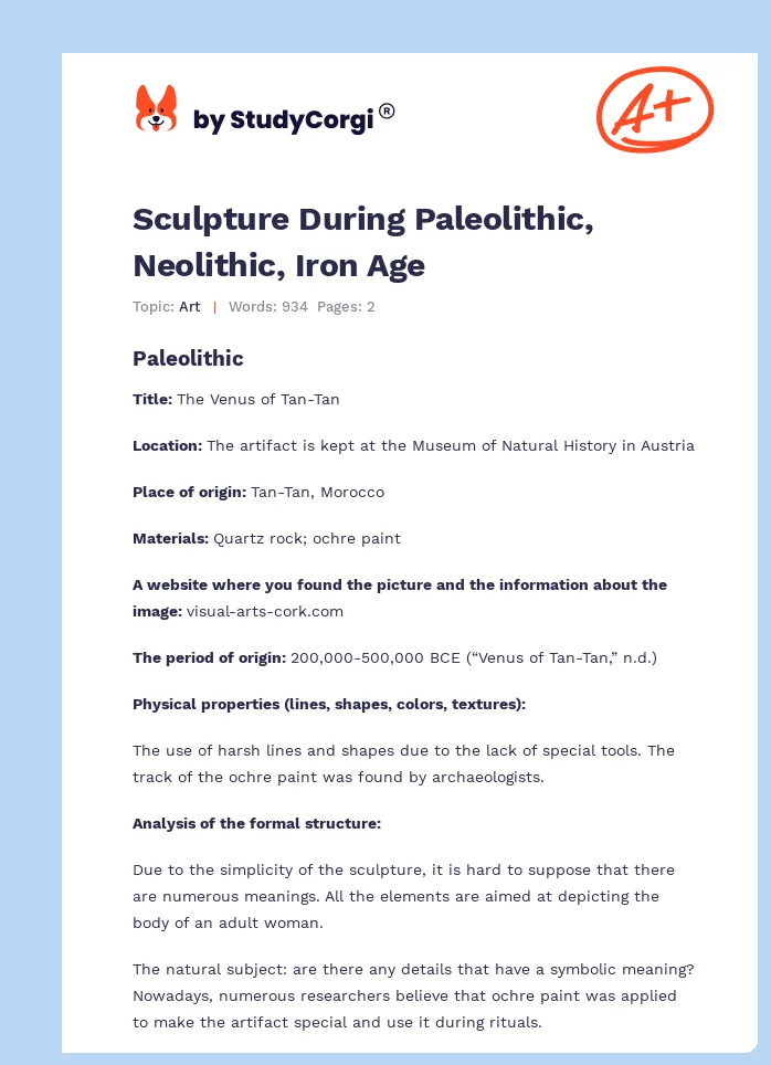 Sculpture During Paleolithic, Neolithic, Iron Age. Page 1