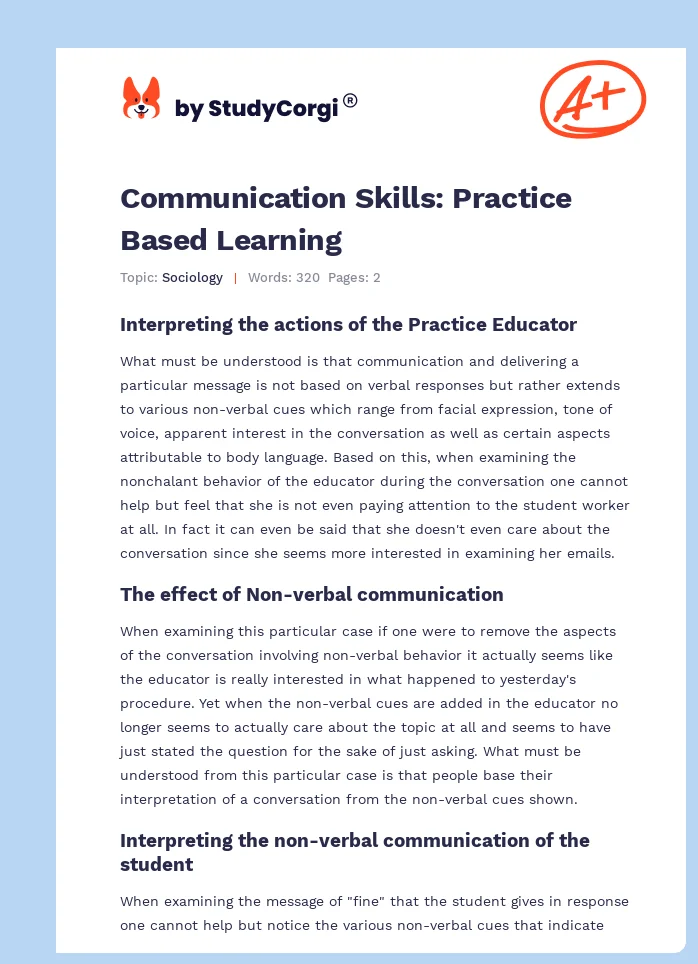 Communication Skills: Practice Based Learning. Page 1
