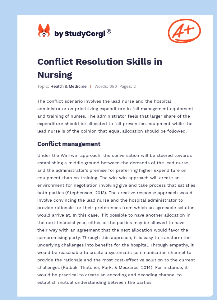 Conflict Resolution Skills in Nursing. Page 1