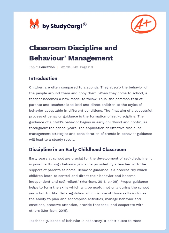 Classroom Discipline and Behaviour' Management. Page 1