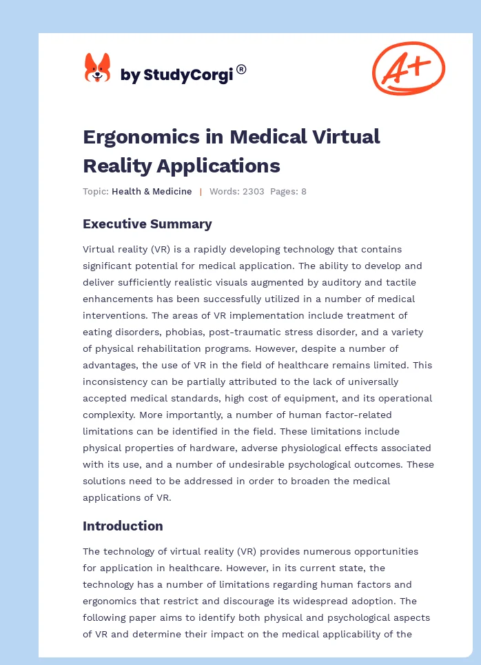 Ergonomics in Medical Virtual Reality Applications. Page 1