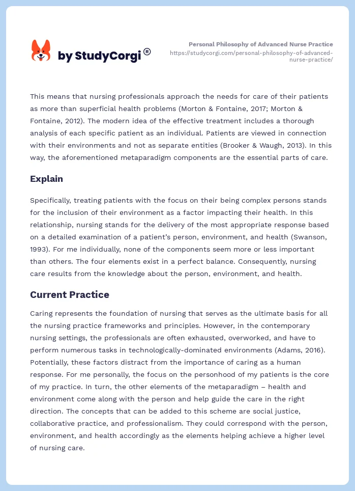 Personal Philosophy of Advanced Nurse Practice. Page 2