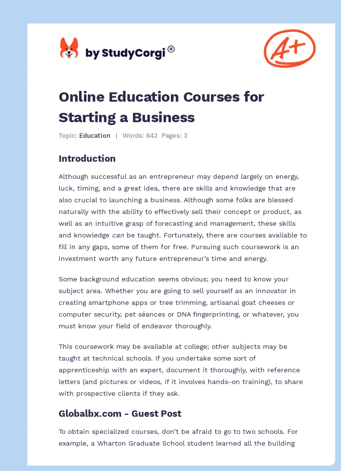 Online Education Courses for Starting a Business. Page 1