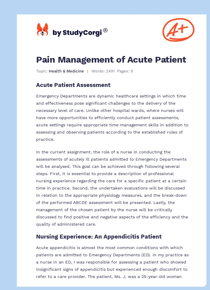 Pain Management of Acute Patient. Page 1