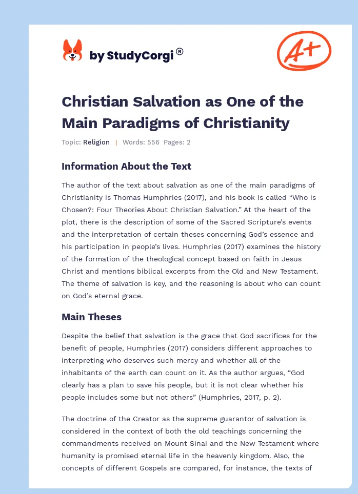 Christian Salvation as One of the Main Paradigms of Christianity. Page 1