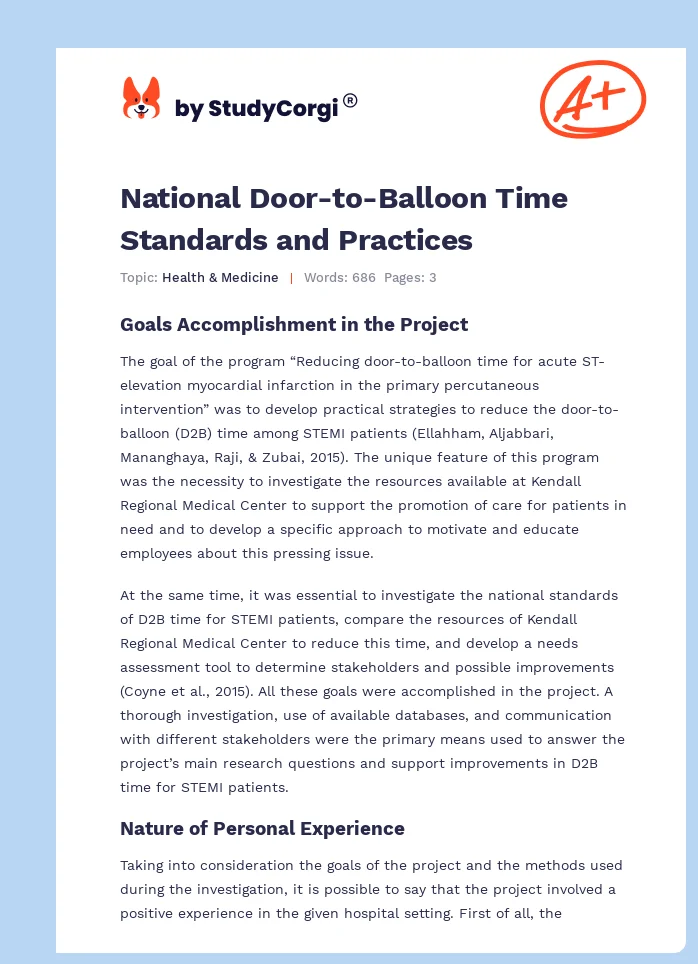 National Door-to-Balloon Time Standards and Practices. Page 1
