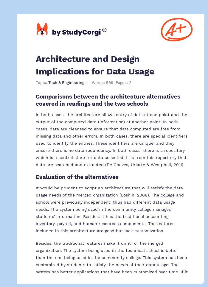 Architecture and Design Implications for Data Usage. Page 1