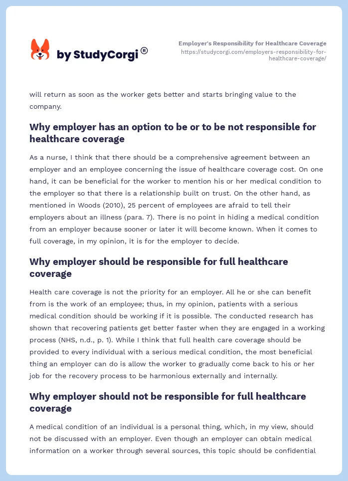 Employer's Responsibility for Healthcare Coverage. Page 2