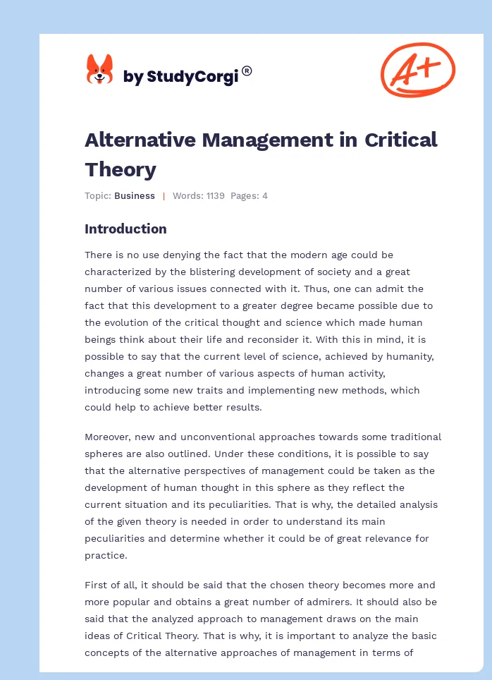 Alternative Management in Critical Theory. Page 1