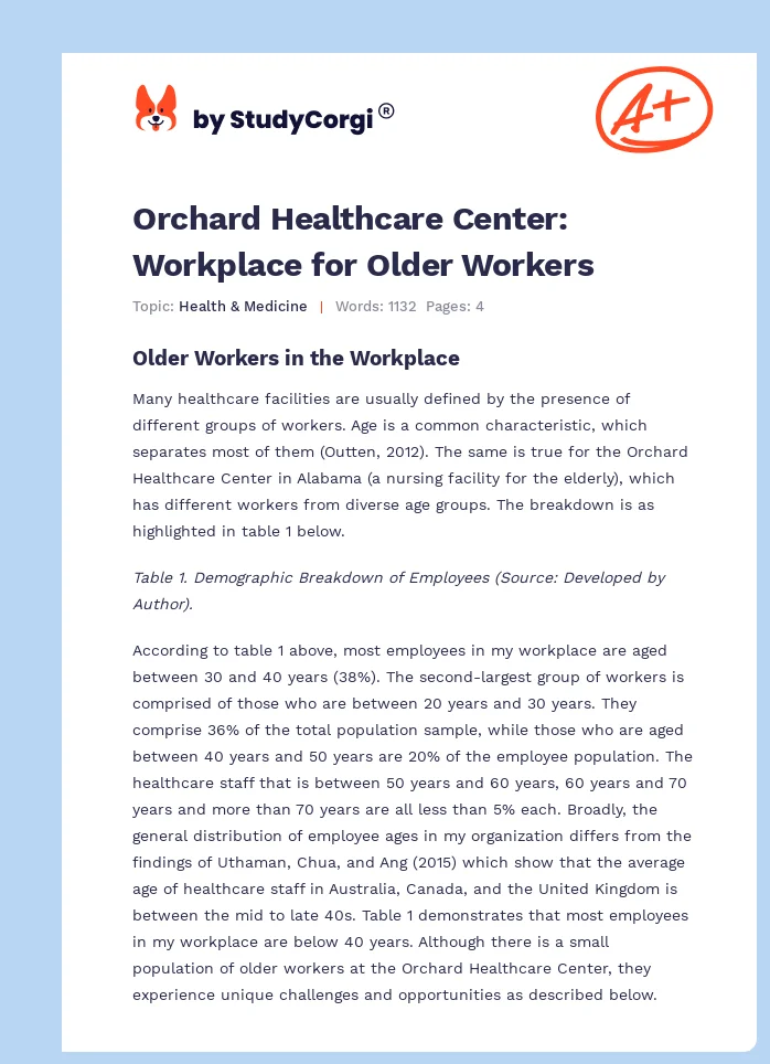 Orchard Healthcare Center: Workplace for Older Workers. Page 1