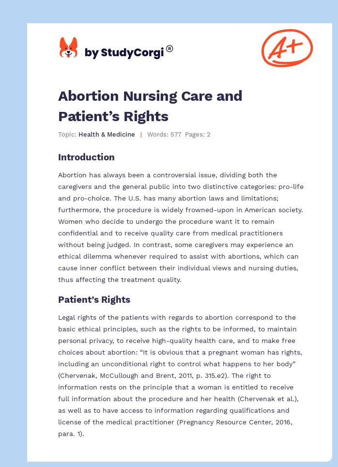 Abortion Nursing Care and Patient’s Rights. Page 1