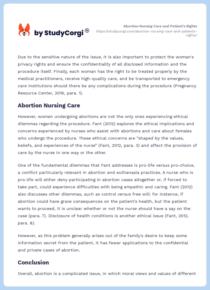 Abortion Nursing Care and Patient’s Rights. Page 2
