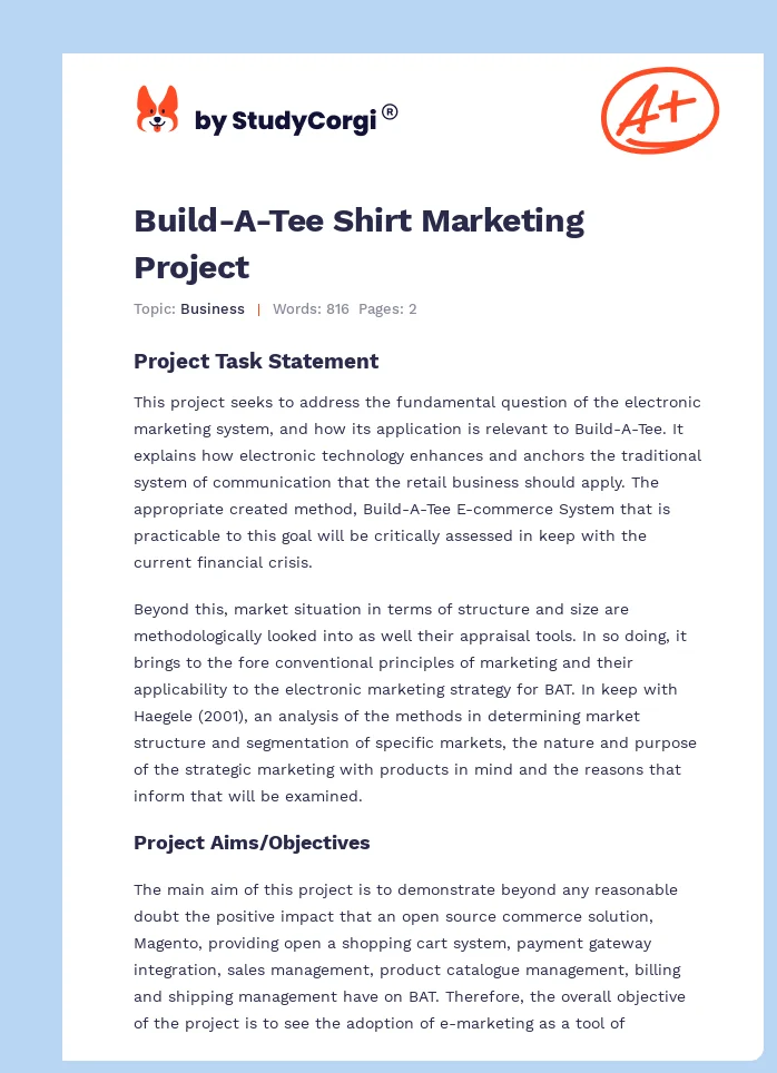 Build-A-Tee Shirt Marketing Project. Page 1