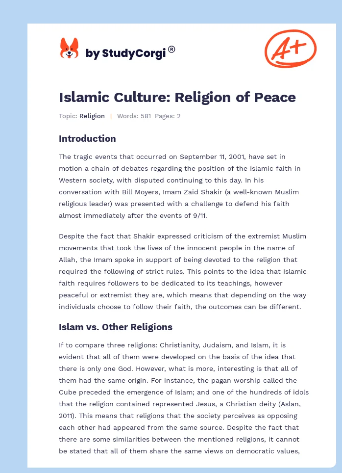 Islamic Culture: Religion of Peace. Page 1