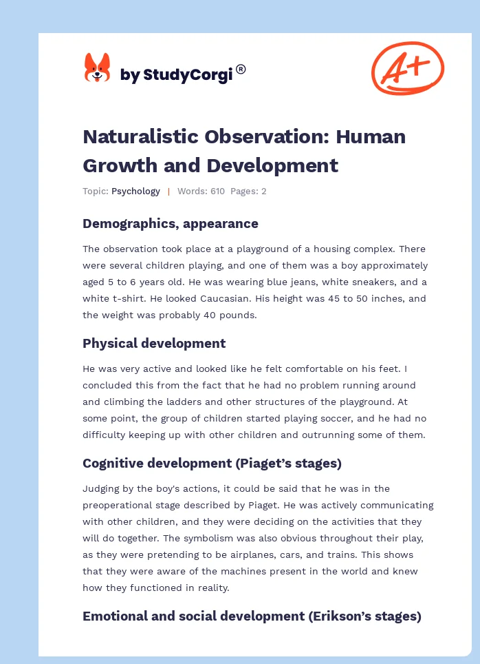 Naturalistic Observation: Human Growth and Development. Page 1