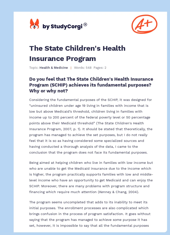 The State Children's Health Insurance Program. Page 1