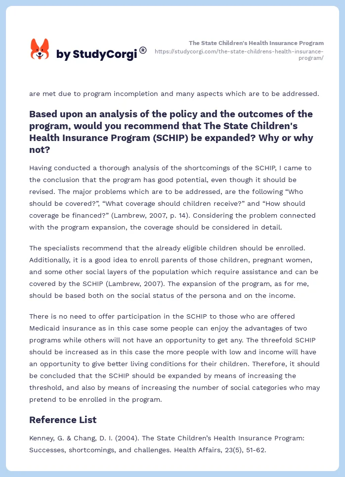 The State Children's Health Insurance Program. Page 2