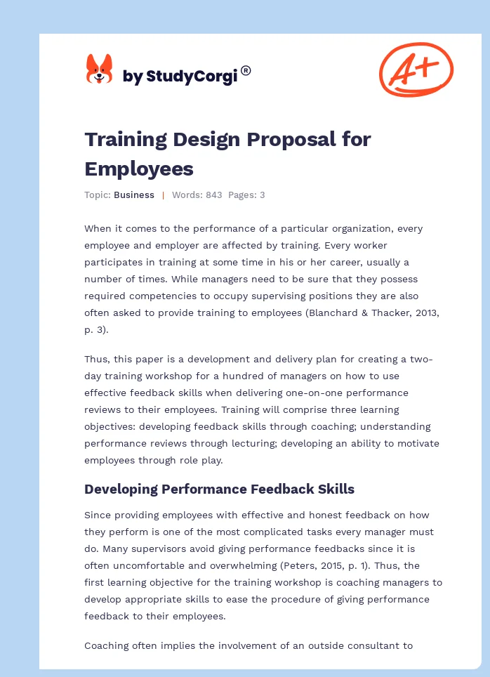 Training Design Proposal for Employees. Page 1