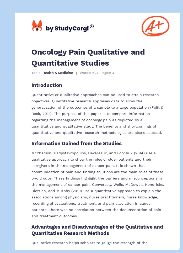 Oncology Pain Qualitative and Quantitative Studies. Page 1