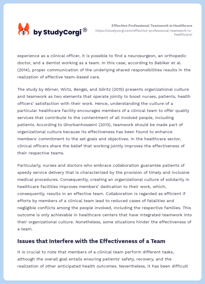 Effective Professional Teamwork in Healthcare. Page 2