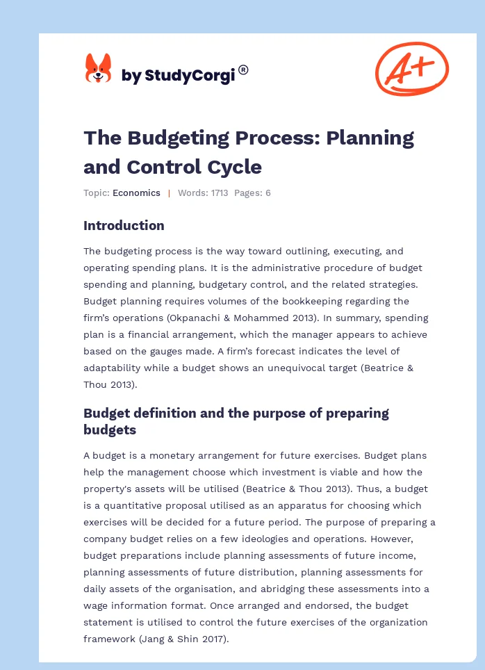 The Budgeting Process: Planning and Control Cycle. Page 1