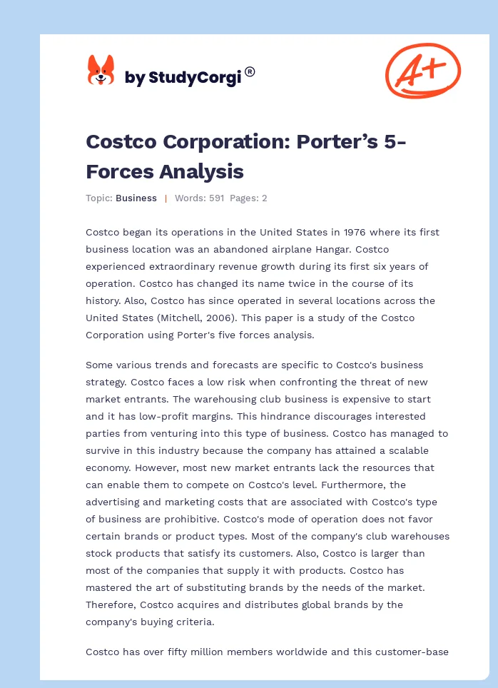 Costco Corporation: Porter’s 5-Forces Analysis. Page 1