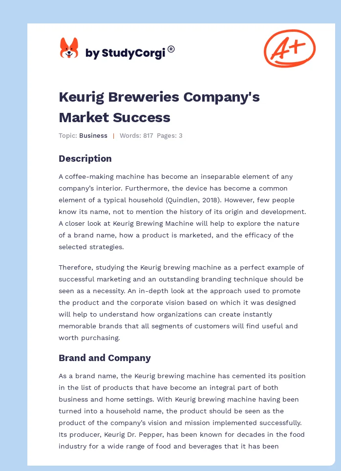 Keurig Breweries Company's Market Success. Page 1