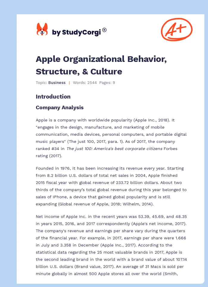 Apple Organizational Behavior, Structure, & Culture. Page 1