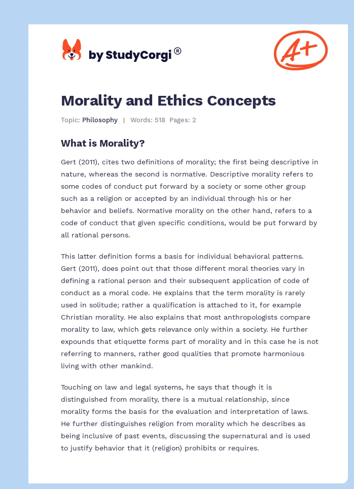 Morality and Ethics Concepts. Page 1