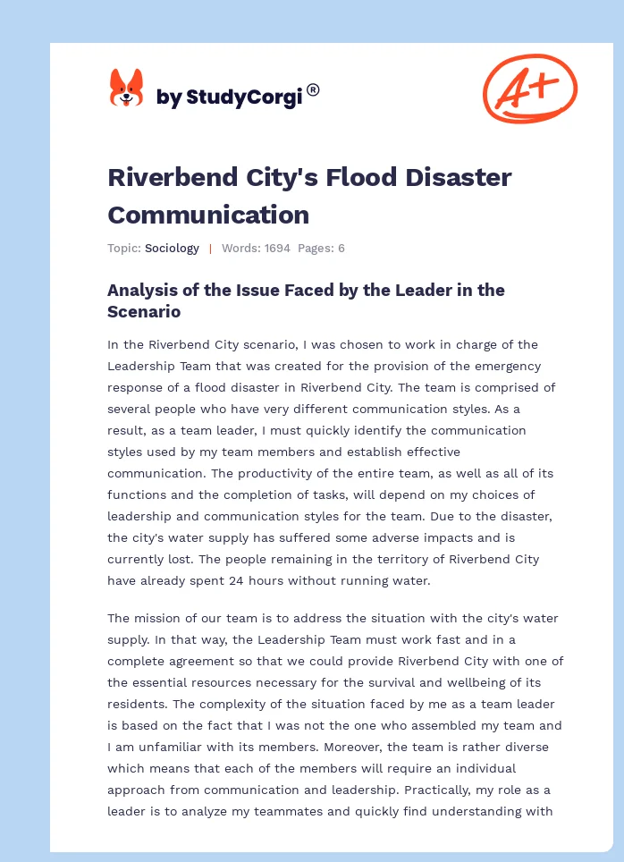 Riverbend City's Flood Disaster Communication. Page 1