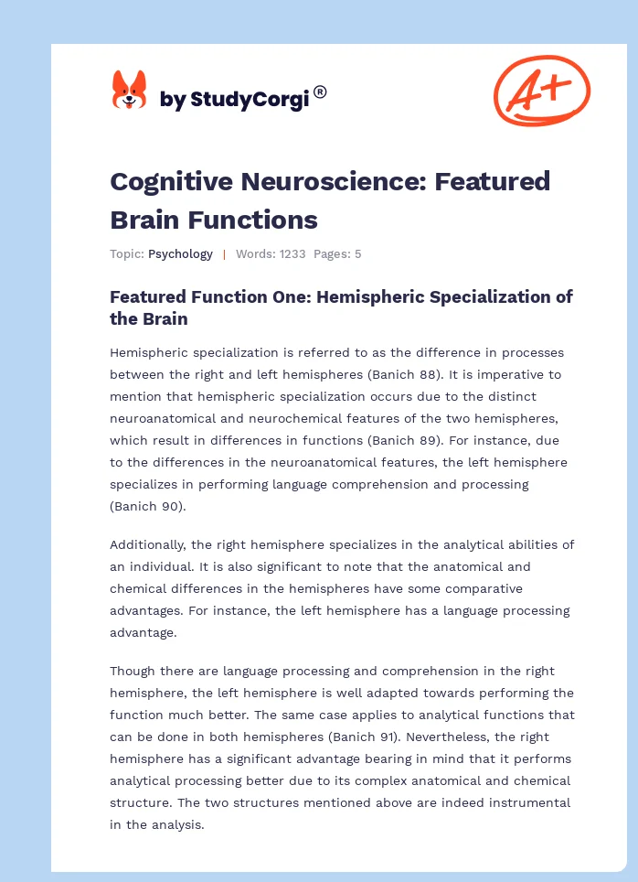 Cognitive Neuroscience: Featured Brain Functions. Page 1