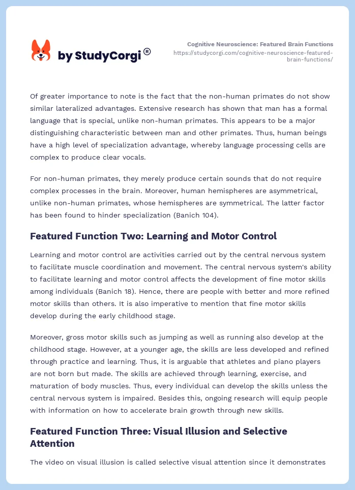 Cognitive Neuroscience: Featured Brain Functions. Page 2