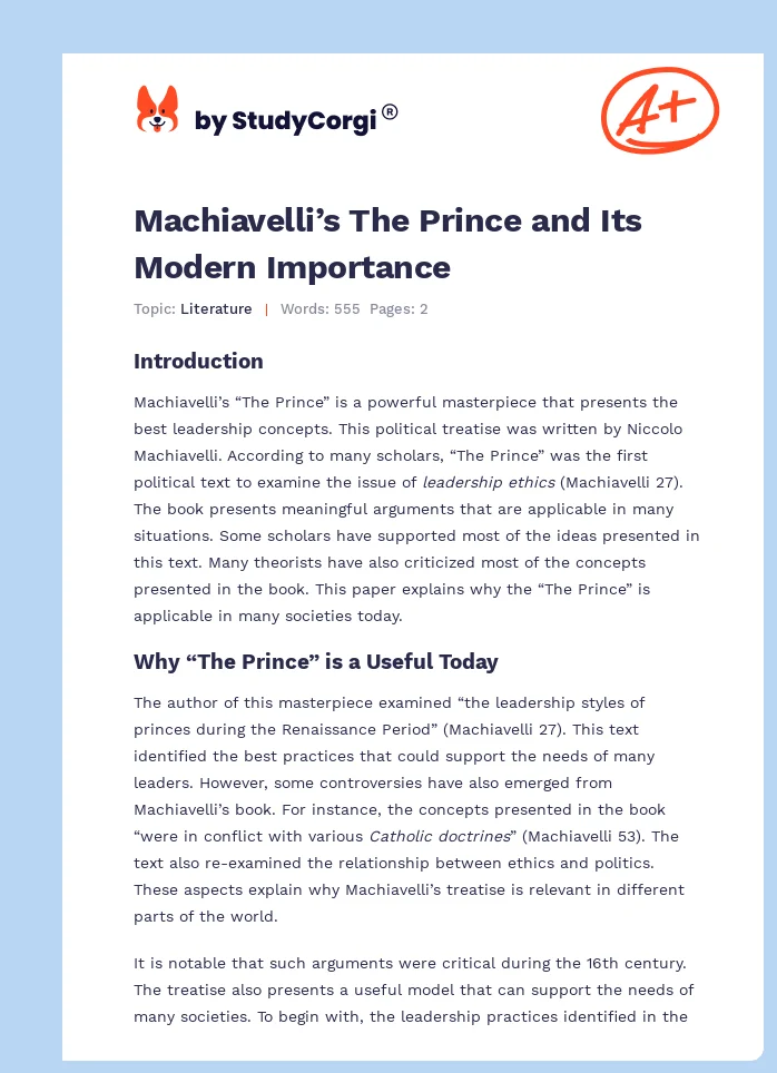 Machiavelli’s The Prince and Its Modern Importance. Page 1