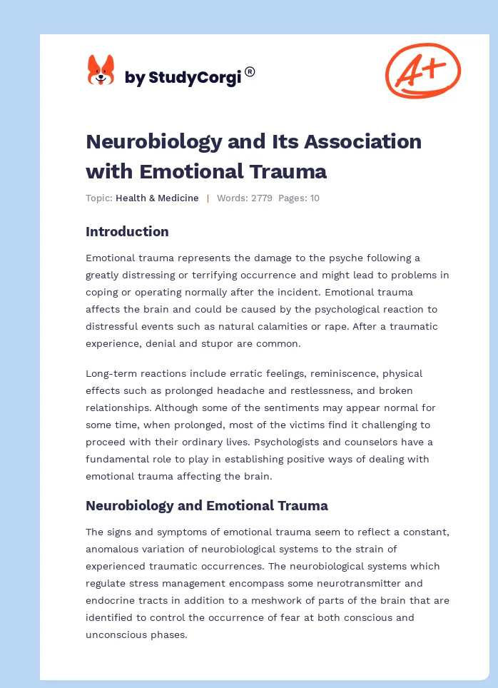 Neurobiology and Its Association with Emotional Trauma. Page 1
