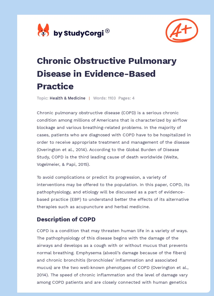Chronic Obstructive Pulmonary Disease in Evidence-Based Practice. Page 1