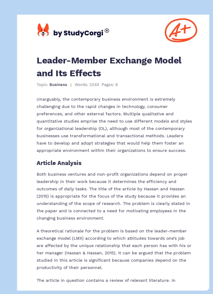 Leader-Member Exchange Model and Its Effects. Page 1