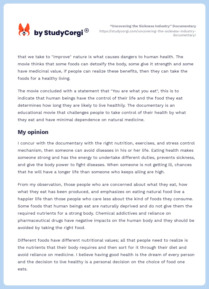 “Uncovering the Sickness Industry” Documentary. Page 2