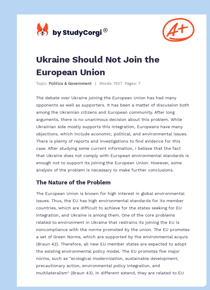 Ukraine Should Not Join the European Union. Page 1