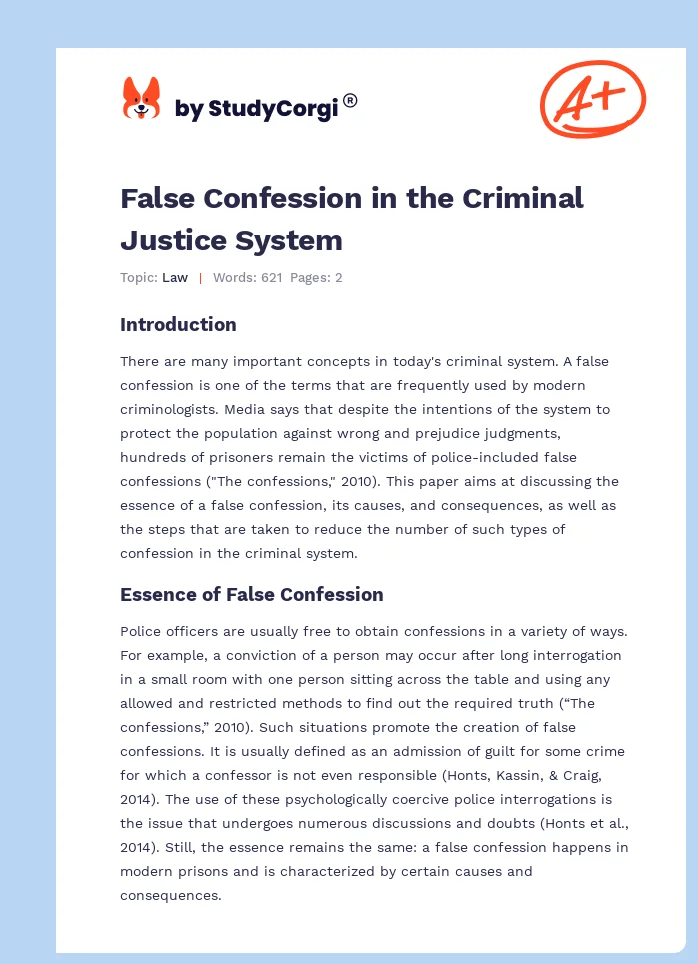False Confession in the Criminal Justice System. Page 1