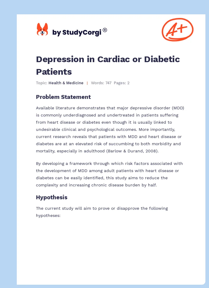 Depression in Cardiac or Diabetic Patients. Page 1