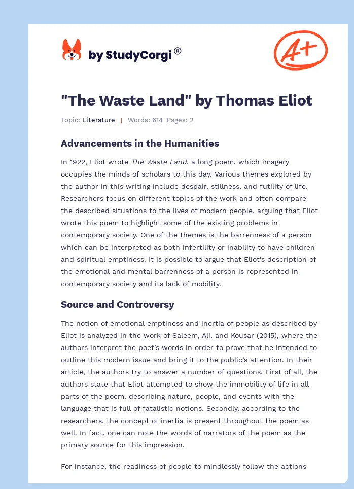 "The Waste Land" by Thomas Eliot. Page 1