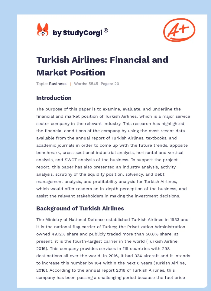 Turkish Airlines: Financial and Market Position. Page 1