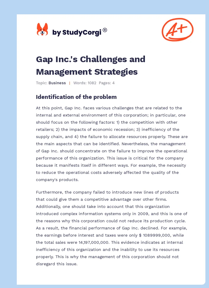 Gap Inc.'s Challenges and Management Strategies. Page 1