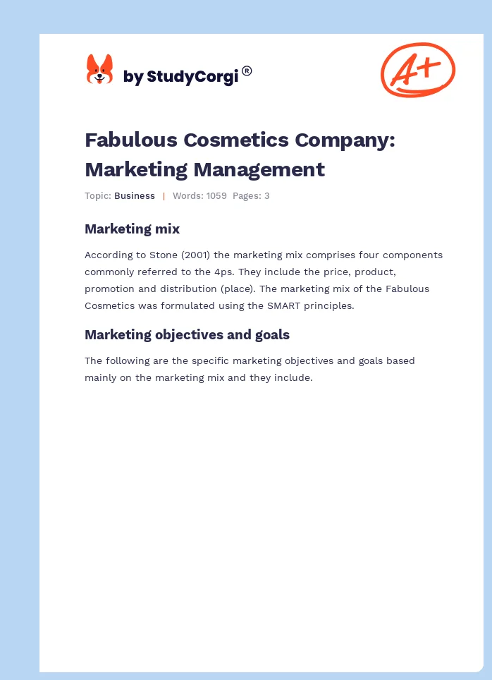 Fabulous Cosmetics Company: Marketing Management. Page 1