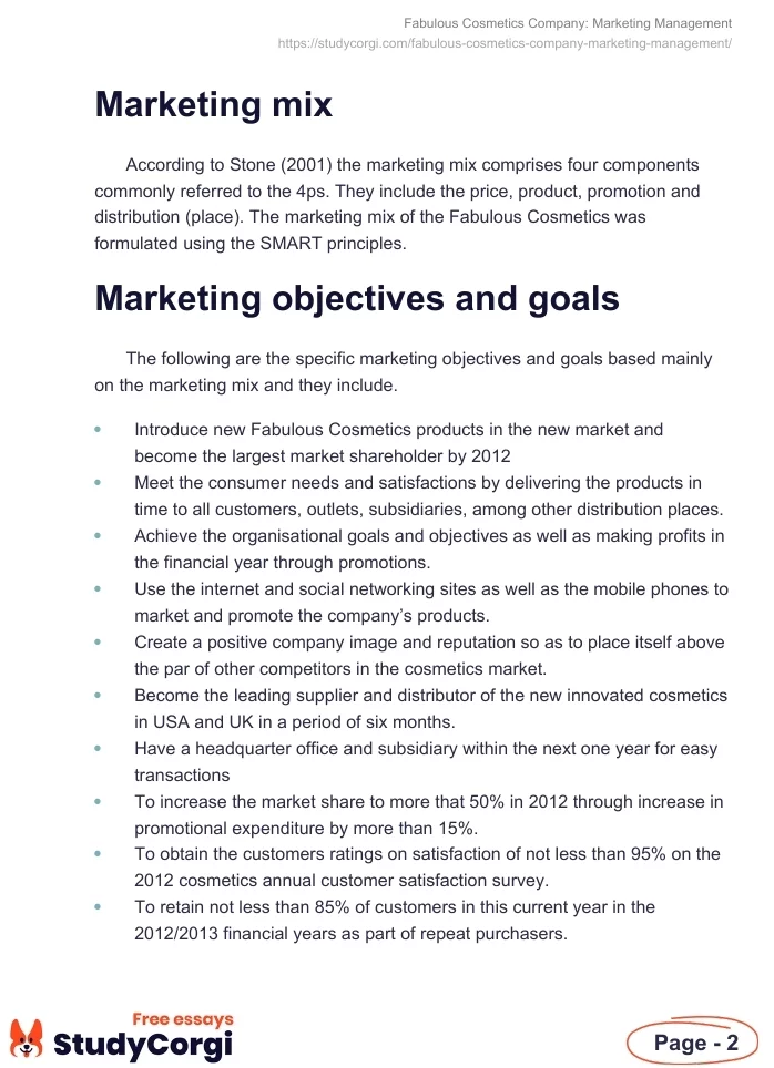Fabulous Cosmetics Company: Marketing Management. Page 2