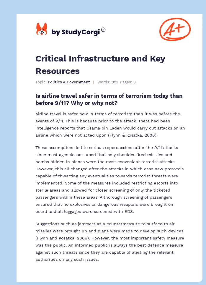 Critical Infrastructure and Key Resources. Page 1