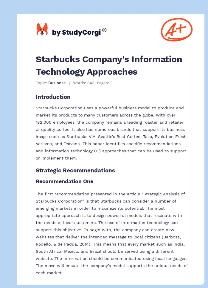 Starbucks Company's Information Technology Approaches. Page 1