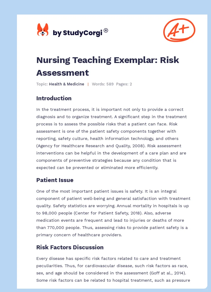Nursing Teaching Exemplar: Risk Assessment. Page 1